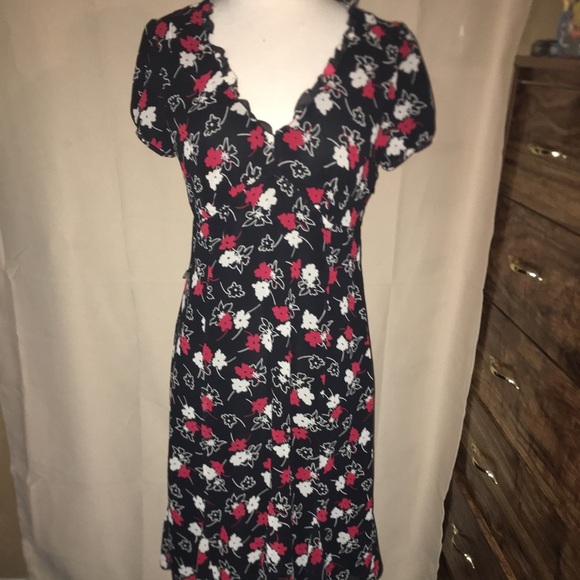 LOFT Floral Black and Red Dress - Picture 1 of 7